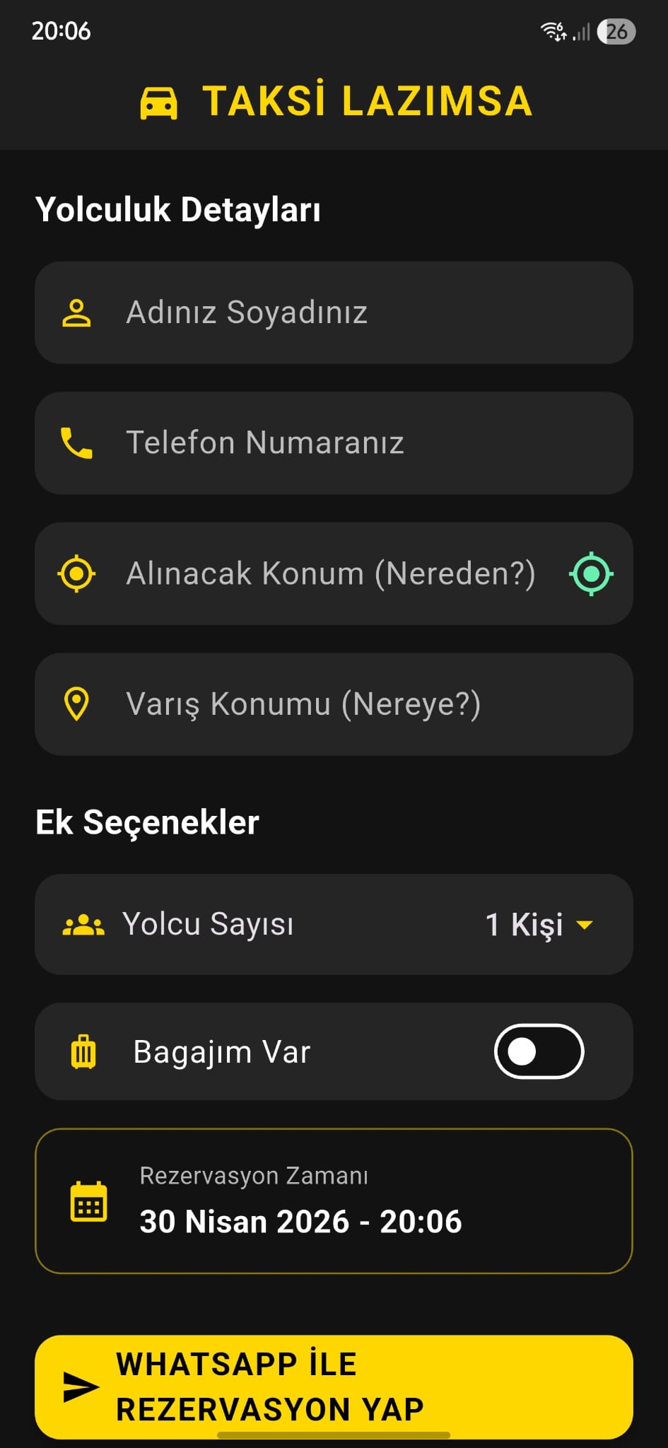 Taksi Lazımsa Uygulama Ekranı